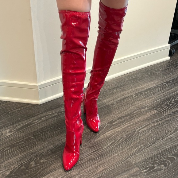 Roberto Cavalli Vitello Red Over the Knee Boots in Red Patent Leather - Picture 7 of 9